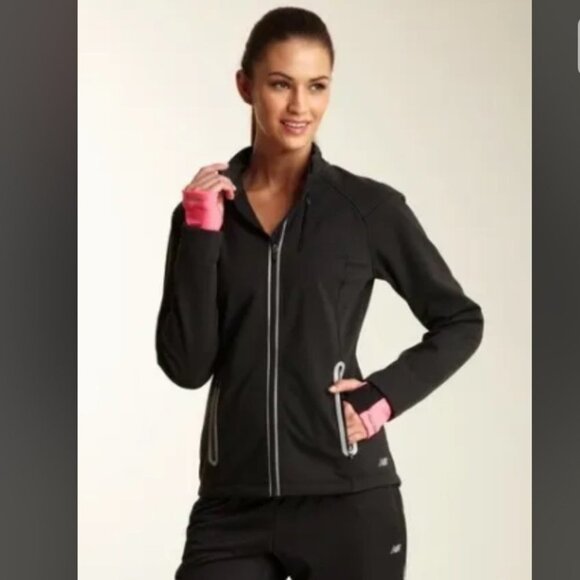 NEW BALANCE Black Performance Sport Windbreaker Zippered Jacket w/ Pockets  SP - Picture 1 of 16